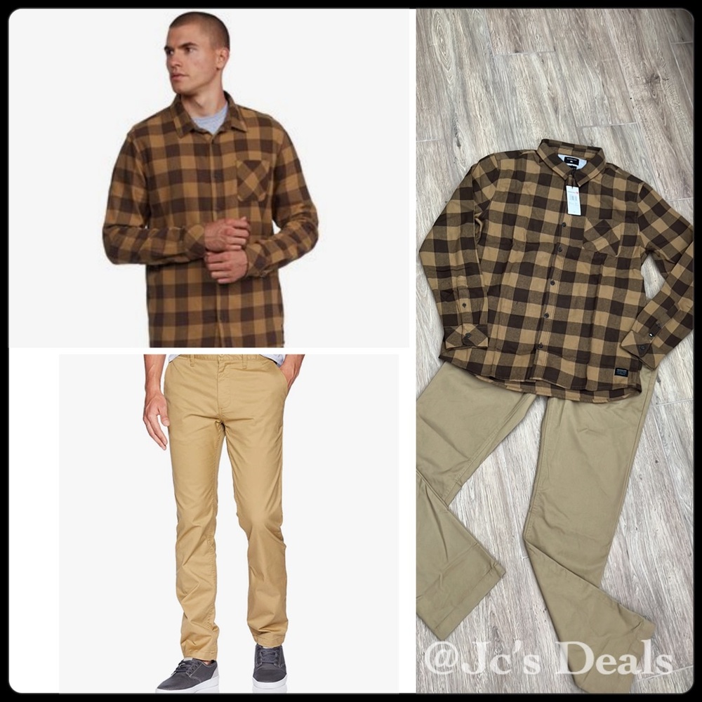 🔥 Quiksilver flannel basement shirt and cargo pant set for men 🔥